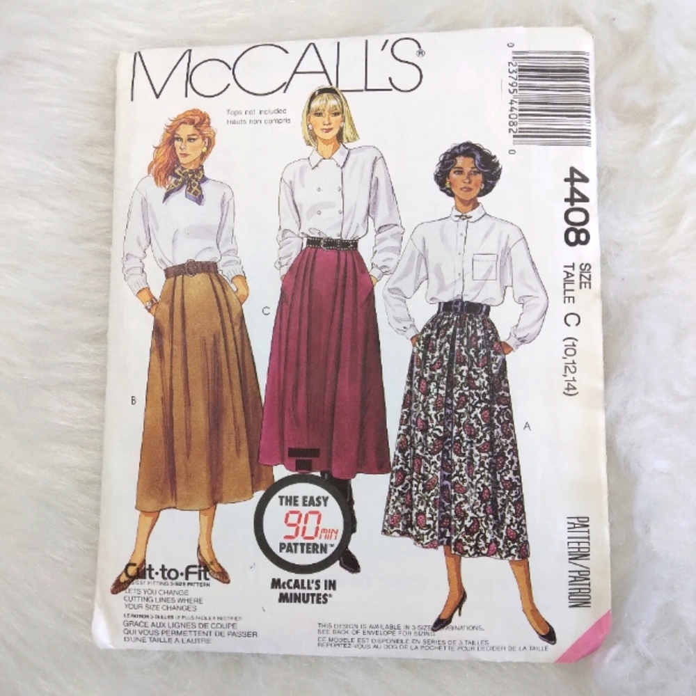McCall's 4408 Misses' skirts with elastic waist & pockets Sz 10-12-14